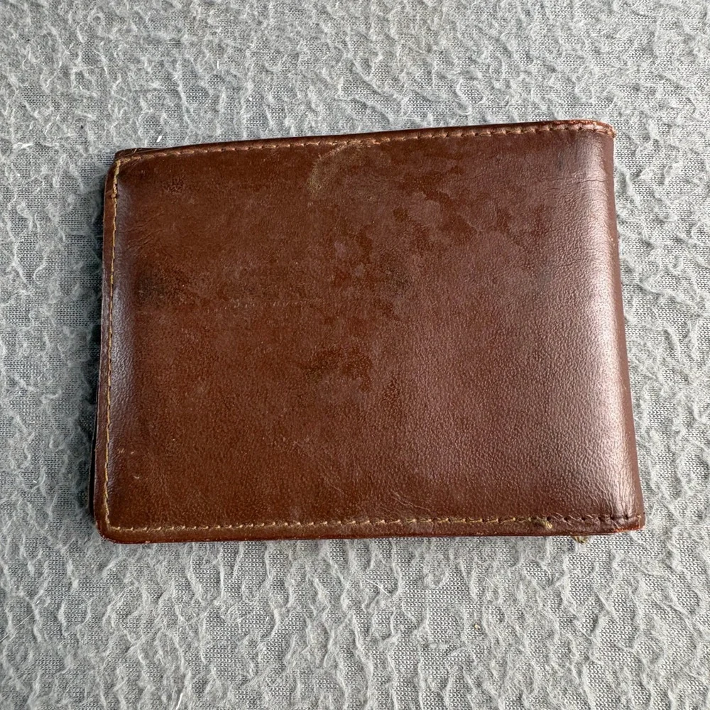 Vintage Rolfs Brown Leather Bifold Wallet USA Eagle Crest Embossed Coin Pouch
